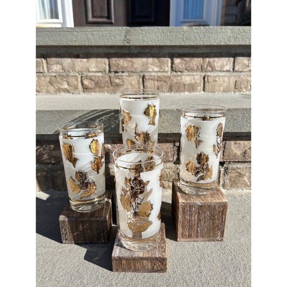 Vintage Mid Century Frosted Golden Rose Glass Tumblers. - Picture 4 of 10
